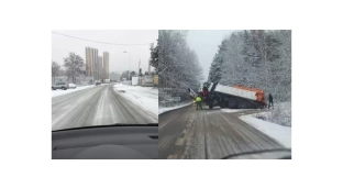 Jest ślisko. Piaskarka w rowie