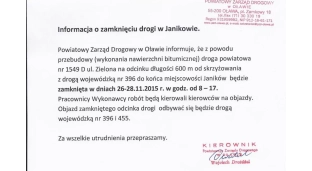 Droga w Janikowie będzie zamknięta