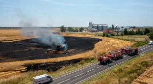 Pożar kombajnu na polu. Maszyna spłonęła doszczętnie